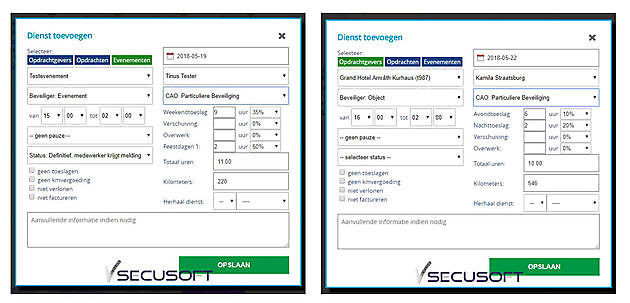 Toeslagen worden automatisch berekend Secusoft, dé software voor beveiligers