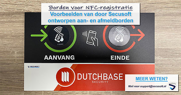 Mogelijkheden kunststof aan- en afmeldbordje met NFC van Secusoft Secusoft, dé software voor beveiligers