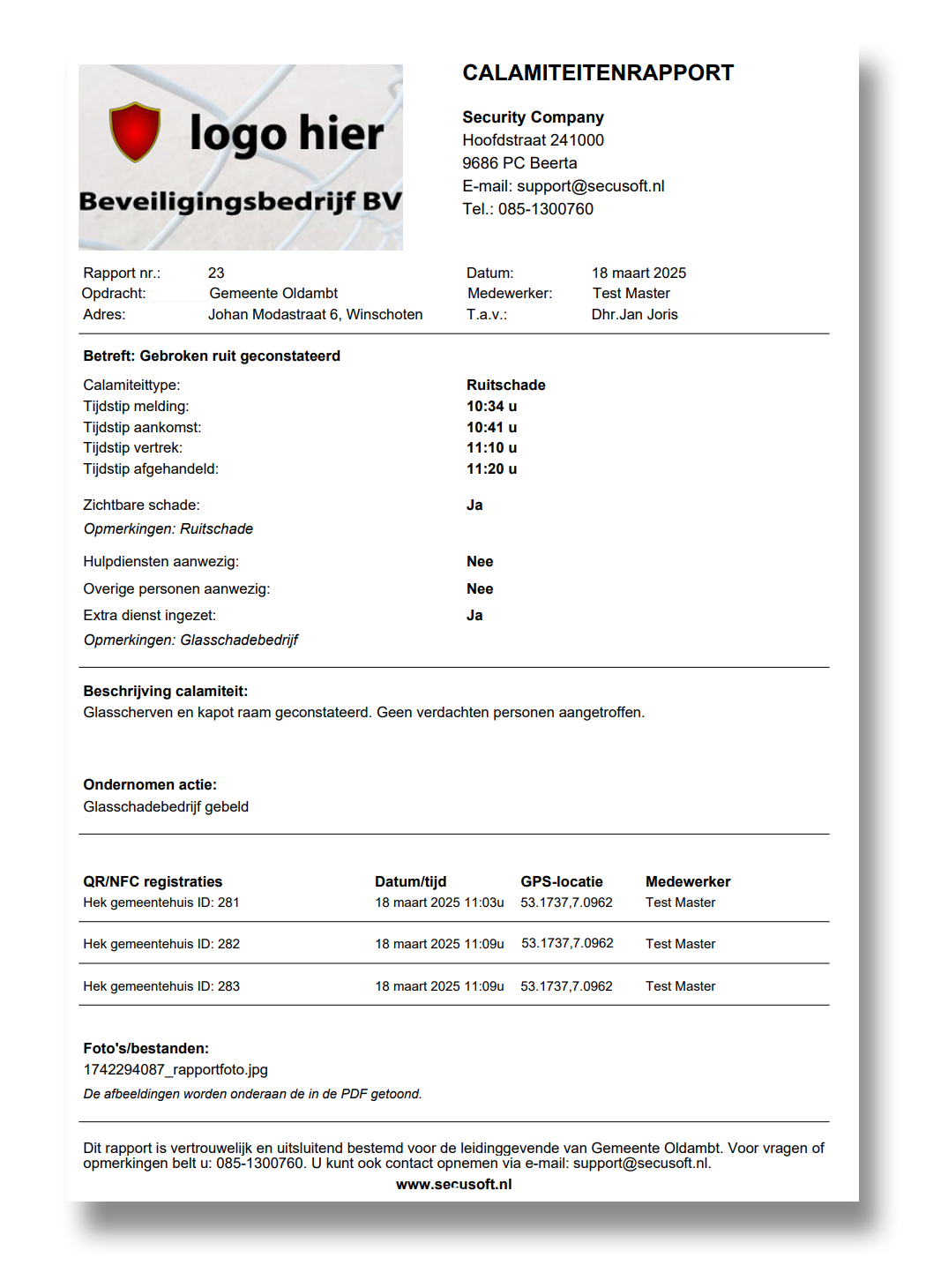 Voorbeeld van een calamiteitenrapport in Secusoft