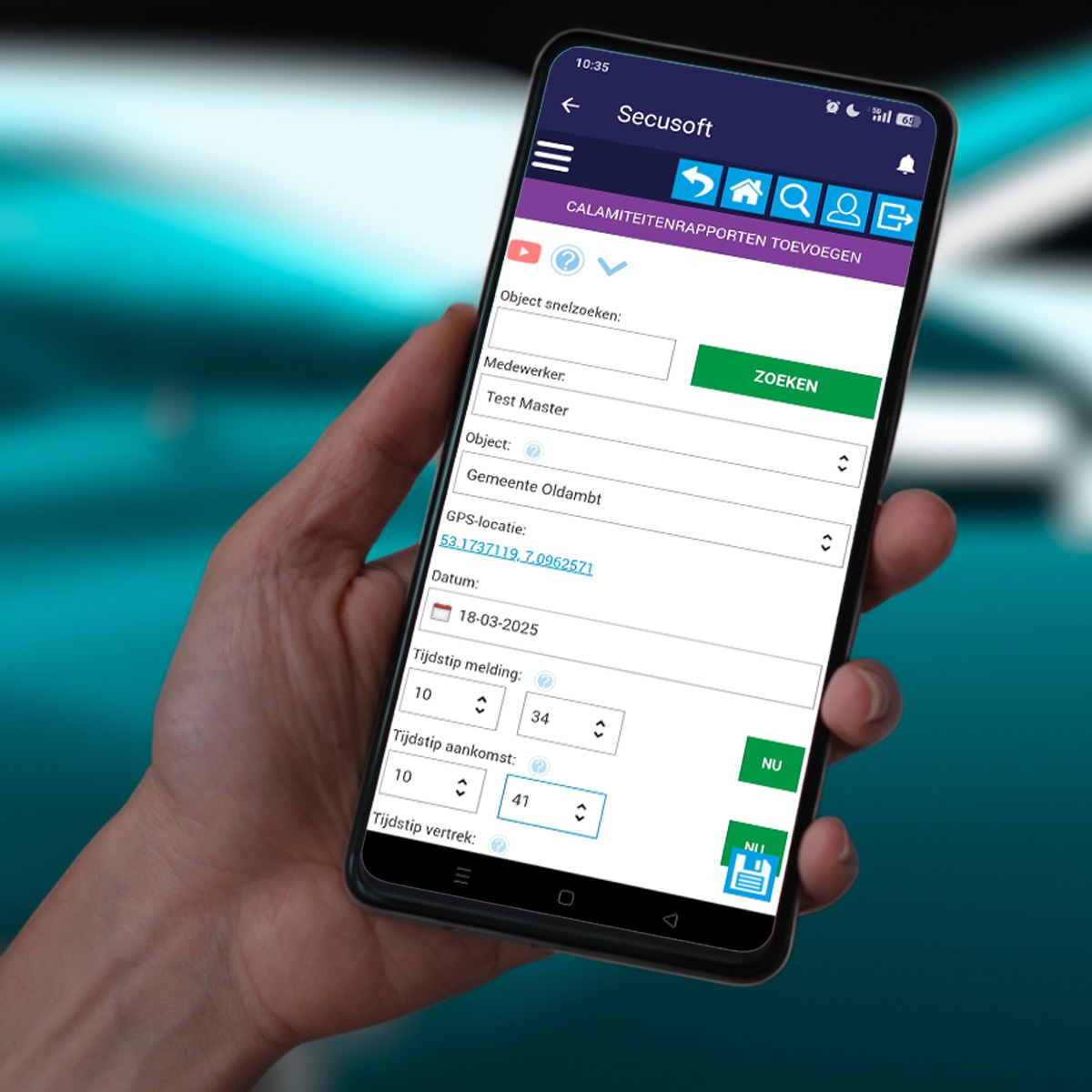 Beveiliger maakt calamiteitenrapport op mobiele telefoon met de Secusoft app