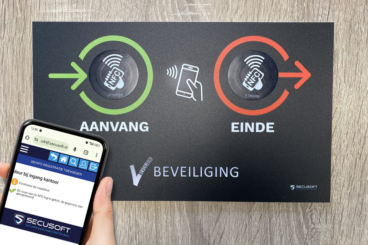 Aanvang- en einde dienstregistratie middels bord met NFC-tags van Secusoft