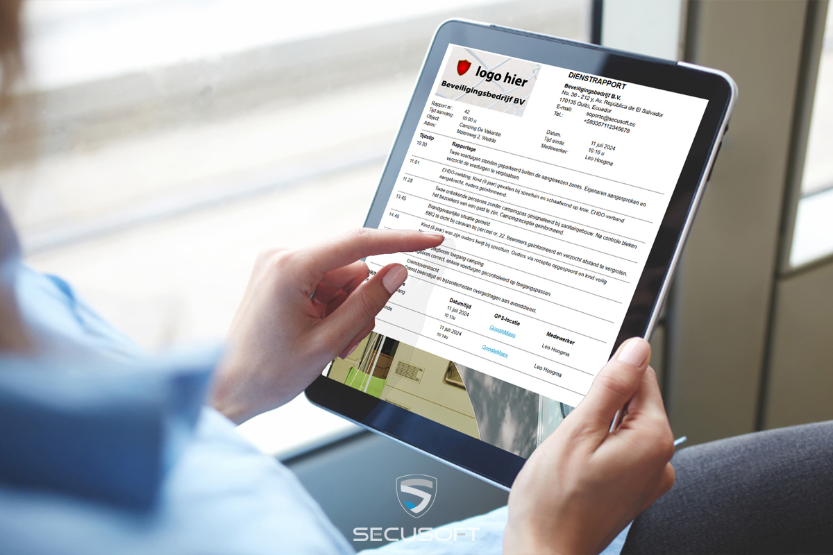 Het bekijken van een dienstrapport in Secusoft op de tablet