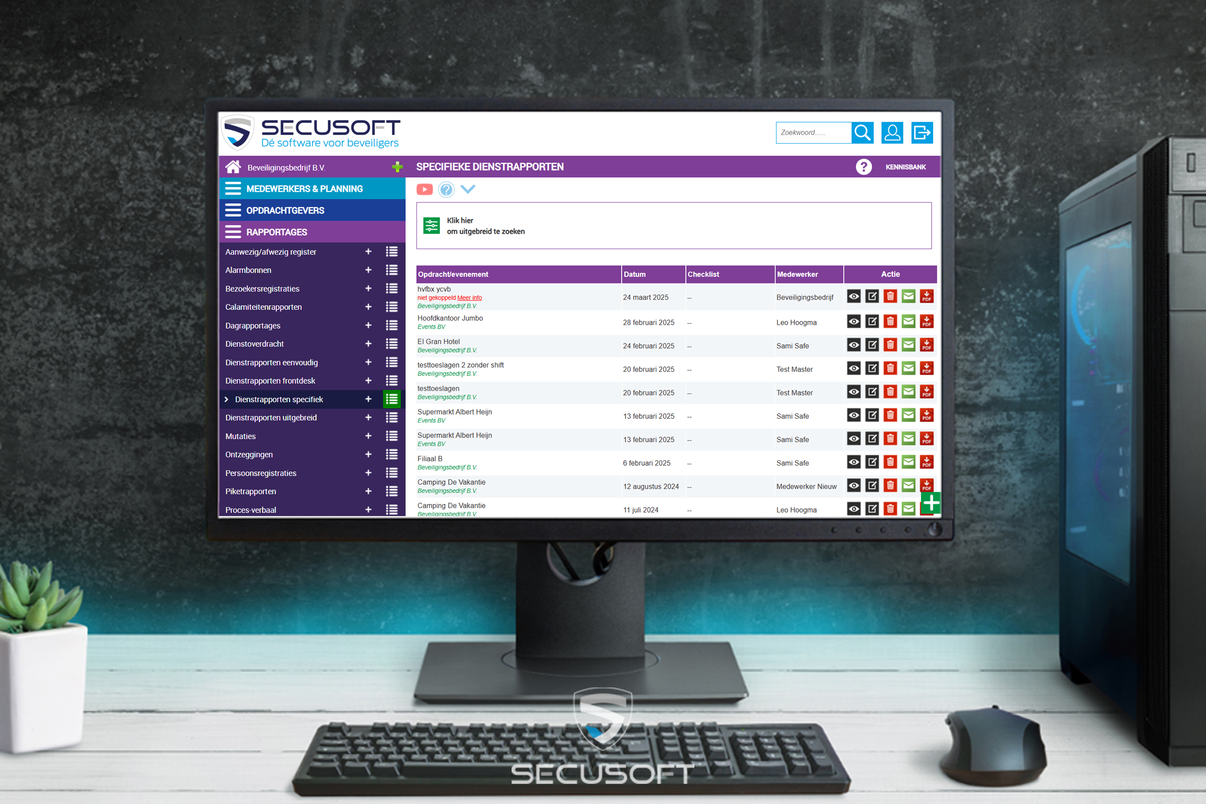 Dienstrapportoverzicht in Secusoft rapportagesoftware