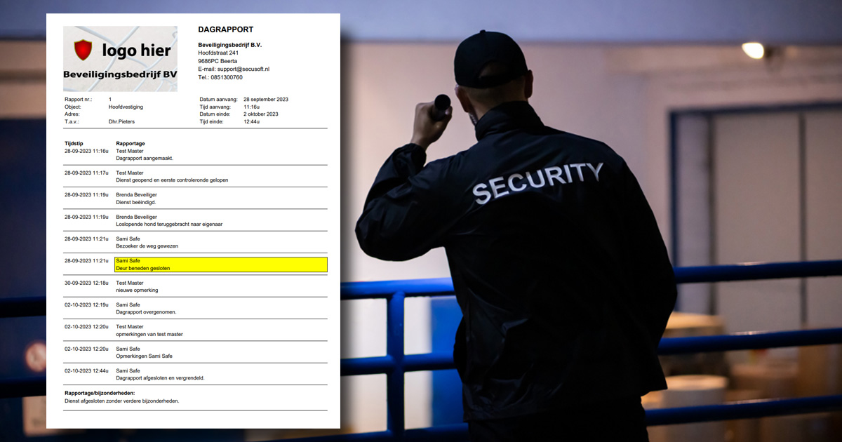 Beveiliger dagrapport Secusoft rapportagesoftware