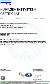Ons ISO 9001 certificaat - Secusoft, dé software voor beveiligers