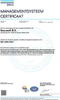 Ons ISO 14001 certificaat - Secusoft, dé software voor beveiligers